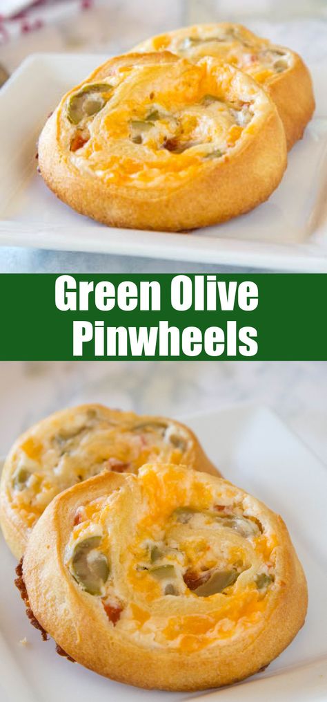 Olive Cream Cheese Pinwheels, Olive Roll Ups, Green Olive Appetizer Ideas, Crescent Dough Appetizers, Olive Pinwheels, Olive Appetizer Ideas, Crescent Roll Appetizers Cream Cheese, Green Olive Recipes, Crescent Pinwheels