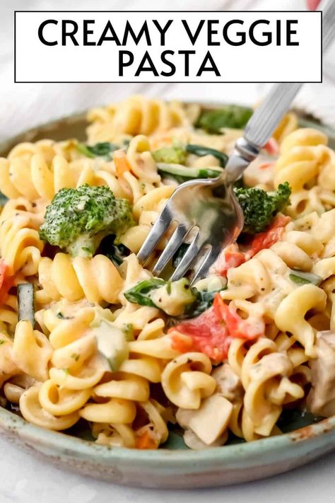 Veggies Pasta Recipes, Quick Non Dairy Dinner, Vegan Pasta Side Dishes, Angel Hair Pasta With Veggies, Simple Veggie Pasta, Healthy Vegetable Heavy Dinners, Creamy Veg Pasta, Creamy Pasta With Vegetables, Vegetarian Macaroni Recipes