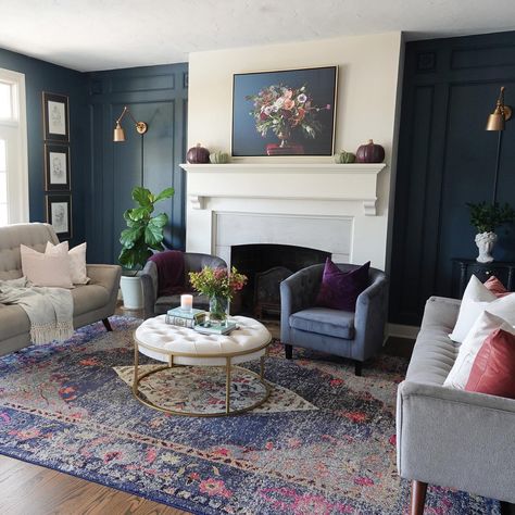 From traditional charm in the bedroom to cozy neutrals in the dining room, discover some of our favorite rug ideas right here. Navy Paint Colors, Navy Living Rooms, Navy Paint, Favorite Paint Colors, Blue Living Room, Paint Colors For Home, Living Room Inspo, Diy Home Decor Projects, Home Decor Projects