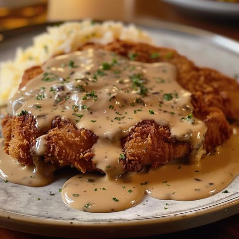 Classic Chicken Fried Steak with Country Gravy - Simply Recipes - Fewer Worries, More Delight Southern Living Chicken Fried Steak, Steak Fried Chicken, Oven Baked Chicken Fried Steak, Fried Cube Steak Recipes Easy, Fried Cubed Steak Recipes, Fried Minute Steak, Fast Fry Steak Recipes, Beef Cubed Steak Recipes, Chicken Fried Steak Recipe Easy