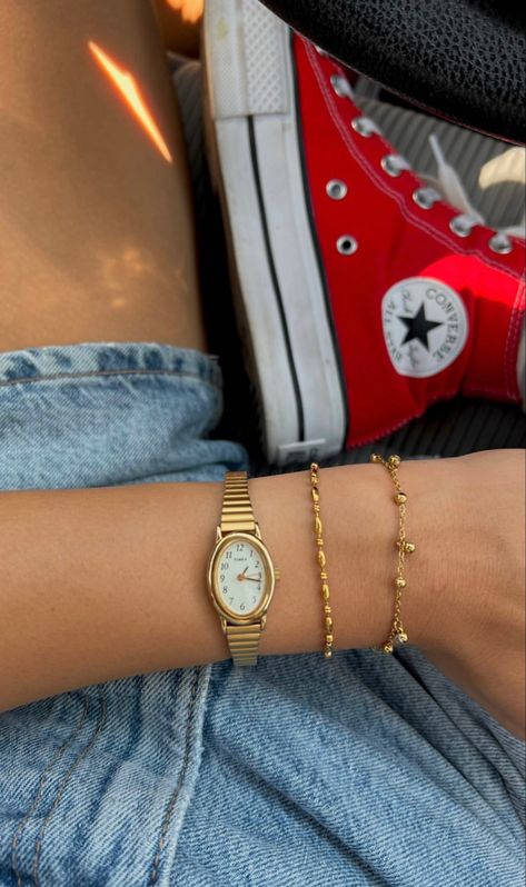 Hand Stack, Gold Converse, Jewelry Stack, Vintage Gold Watch, Gold Bracelets Stacked, Vintage Watches Women, Gold Watches Women, Mangalore, Dope Jewelry