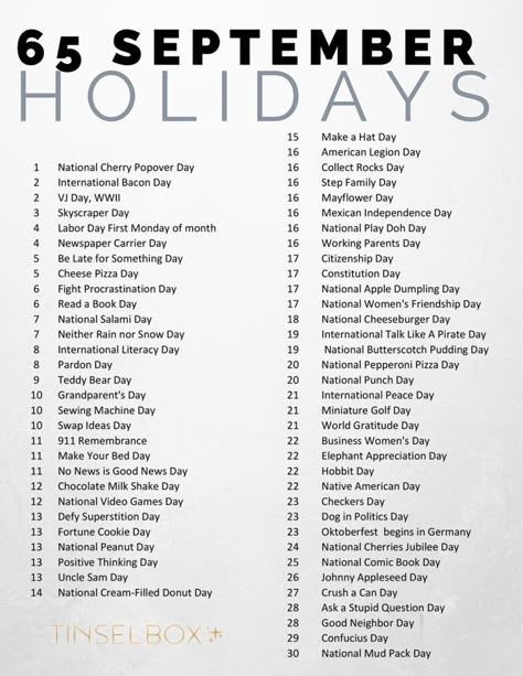 There are so many great holidays in September. It's not just labor day. Get the list! National Days Calendar 2023 September, National Days In September 2023, September Holidays Calendar, Special Days In September, September Holidays 2023, Holidays In September, List Of Holidays, National Holiday Calendar, Monthly Holidays