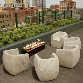 Roof terrace Modern Exterior Design, Living Design Ideas, Rustic Fire Pits, Fire Pit Lighting, Large Fire Pit, Fire Pit Furniture, Stone Fire Pit, Outdoor Living Design, Concrete Ideas