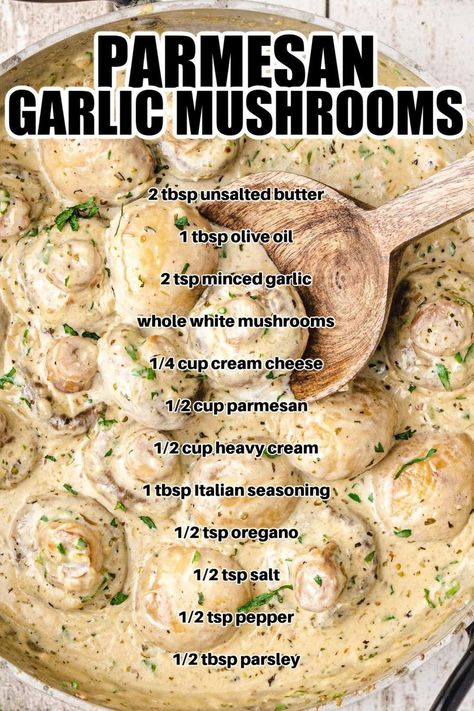 Garlic Parmesan Mushrooms, Parmesan Mushrooms, Parmesan Garlic Sauce, Mushroom Side Dishes, Mushroom Recipes Healthy, Parmesan Recipes, Frozen Meatballs, Creamy Parmesan, Garlic Mushrooms