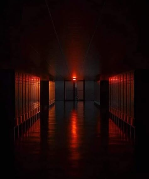 Distrust Aesthetic, Dark Red Hallway, Anemoiacore Aesthetic, Horror Theatre, Creepy Building, Dramatic Lighting Photography, Subtle Horror, Different Types Of Aesthetics, Dark Hallway