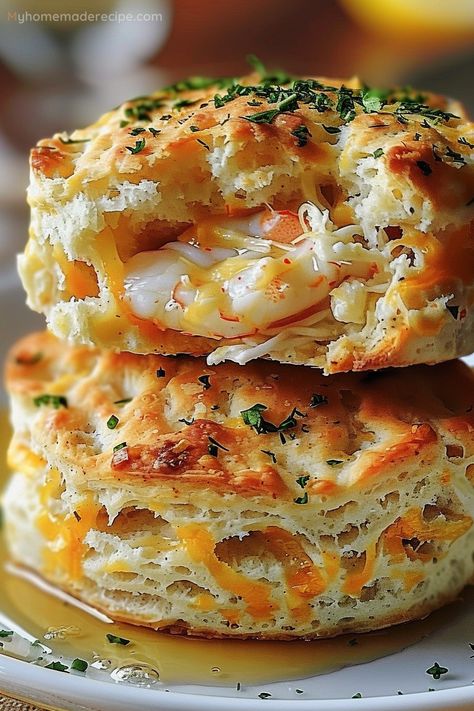 Crab Stuffed Cheddar Bay Biscuits Recipe | Lemon Butter Delight - My Home Made Recipe Crab Filled Cheddar Bay Biscuits, Crab Stuffed Cheddar Biscuits, Cheddar Bay Biscuit Recipe, Crab Stuffed Cheddar Bay Biscuits With Lemon Butter, Crab Cheddar Bay Biscuit, Breakfast Crab Recipes, Crab Stuff Cheddar Bay Biscuits, Cheddar Bay Biscuit Crab Cakes, Crab Stuffed Biscuits