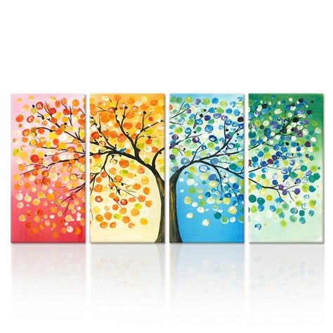 Tree Wall Painting, Four Seasons Art, Canvas For Living Room, Tree Painting Canvas, Canvas Wall Art Abstract, Contemporary Oil Paintings, Painting Canvas Wall, Seasons Art, Abstract Tree