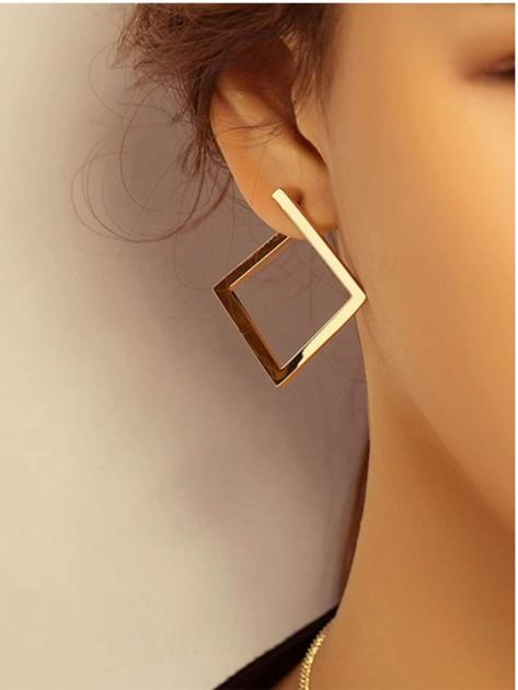 Square Hoop Earrings, Quirky Earrings, Gold Statement Earrings, Square Earrings Studs, Fancy Jewellery, Geometric Jewelry, Square Earrings, Girly Jewelry, Girls Earrings