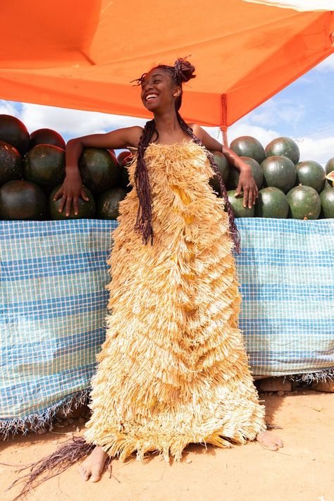 A girl with the the Rafia Maxi dress for Cannes film festival designed by Made for a Woman Madagascar Palm, Human Diversity, Social Project, Raffia Palm, Social Projects, Festival Design, The Fashion Industry, Cannes Film Festival, Fashion Industry