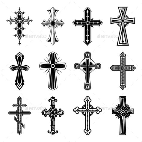 Religion crosses isolated. Symbol of christian and catholic faith in God or jesus. Catholicism and christianity religious signs fo Small Religious Tattoos, Gothic Cross Tattoo, Cross Images, Cruz Tattoo, Tattoo Celtic, Catholic Tattoos, Celtic Cross Tattoos, Bible Verse Tattoos, Symbol Jewelry