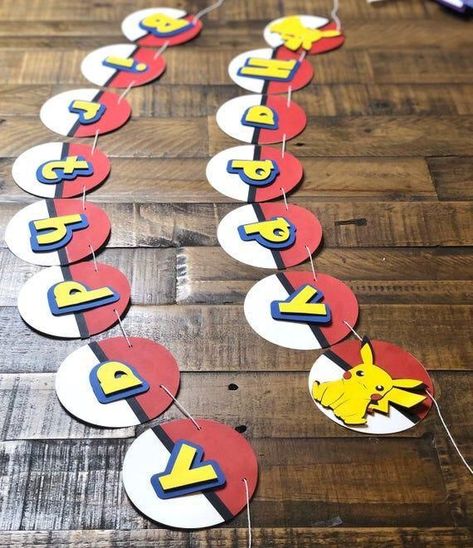 Pokemon Birthday Banner, Happy Birthday Pokemon, Pokemon Banner, Pokemon Party Decorations, Pokemon Themed Party, Pokemon Decor, Pokemon Birthday Cake, Pokemon Diy, Pokemon Craft