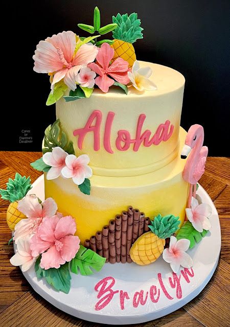 The Bake More: Tropical Luau Cake Hawaii Cakes Birthday, Simple Luau Cake, Tropical Cakes Birthday, Luau Cake Table Ideas, Hawaii Theme Party Cake, Hawaiian Theme Cake Ideas, Flamingo Pineapple Birthday Cake, Tiki Theme Cake, Tiki Party Cake