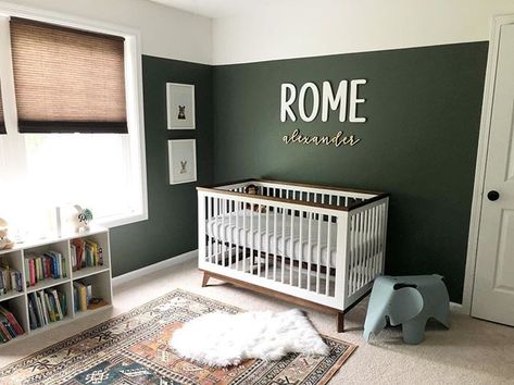 🌲 a rich forest green looks so good against the walnut trim! 👌 • #babyletto Scoot crib • 📷: nursery designed by mama @nfin 💚 Baby Nursery Inspiration, Nursery Boy, Baby Boy Room Decor, Nursery Room Design, Baby Boy Room Nursery, Green Nursery, Blue Nursery, Baby Room Design, Nursery Baby Room