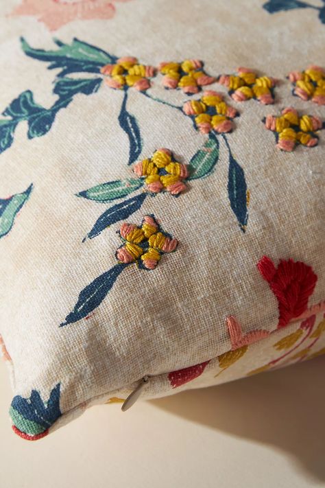 Hand-Embroidered Mirelle Pillow | Anthropologie Embroidered Throw Pillows Diy, Hand Embroidery Fruit, Floral Pillows Living Room, Embroidered Plants, Embroidery Pillowcases, Throw Pillow Diy, Luxury Pillows Decorative, Hand Painted Pillows, Embroidery Cushion