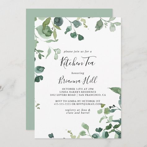 Kitchen Tea Invitations, Tea Invitations, Tea Bridal Shower Invitations, Artistic Tree, Elegant Engagement Party, Tea Bridal Shower, Fancy Script, Art Invitation, Bridal Tea