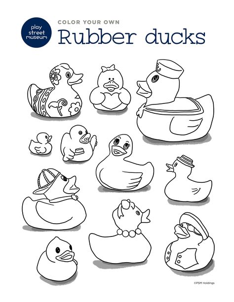 Rubber Ducky Coloring Page — Play Street Museum Lucky Duck, Rubber Ducky, Child Care, Rubber Duck, Party Event, Childcare, Coloring Page, Derby, Crafts For Kids