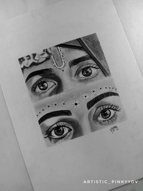 For more follow on ig: artistic_pinkyydv Radha Krishna Eyes, Krishna Eyes, Candle Painting Art, Hindu God Painting, Radha Krishna Sketch, Radha Krishna Drawing, Krishna Sketch, Face Art Drawing, Candle Painting