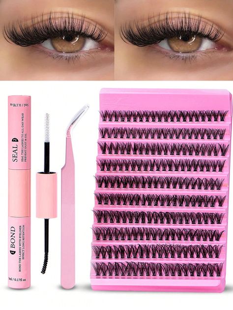 DIY Eyelash Extension Kit 200pcs Individual Lashes Cluster D Curl, 8-16mm Mix Lash Clusters With Lash Bond And Seal And Lash Applicator Tool For Self Application At Home (40D-0.07D-8-16MIX KIT)I discovered amazing products on SHEIN.com, come check them out! Shein Wishlist, Lash Clusters, Face Skin Care Routine, Eyelash Extension Kits, Diy Eyelash Extensions, Eyelash Sets, Individual Lashes, Face Skin Care, Eyelash Extension