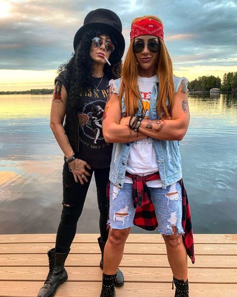 Axel Rose Costume, 80s Fancy Dress Couples, Axl Rose Costume, Rockstar Halloween Costume, Slash Costume, Axl Rose And Slash, Adult Costume Ideas, Couples Fancy Dress, Rockstar Costume