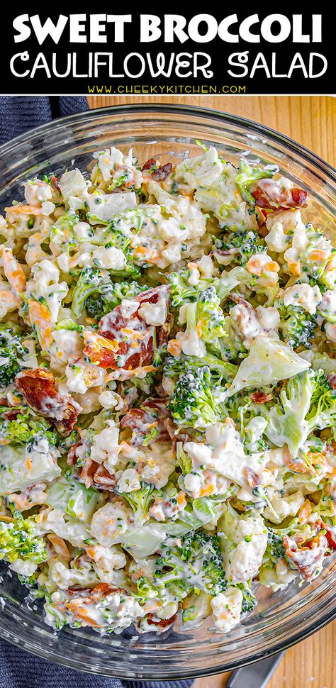 Overnight Salad Cauliflower, Brocolli Cauliflower Salad Healthy, Brocolli And Cauliflower Salad Recipes, Coliflower And Broccoli Salad, Brocoli Cauliflower Salad Recipes, Amish Salad Recipe Broccoli Cauliflower, Broccoli Colliflower Salad, Broc Cauliflower Salad, Broccoli Pasta Salad Cold