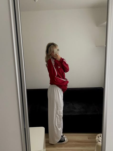 Red Adidas Jacket Outfit, Adidas Zip Up Outfit, Red Adidas Pants Outfit, Adidas Hoodie Outfit, Adidas Track Jacket Outfit, Red Adidas Outfit, Red Adidas Tracksuit, Adidas Shirt Outfit, Converse Chuck Taylor Platform