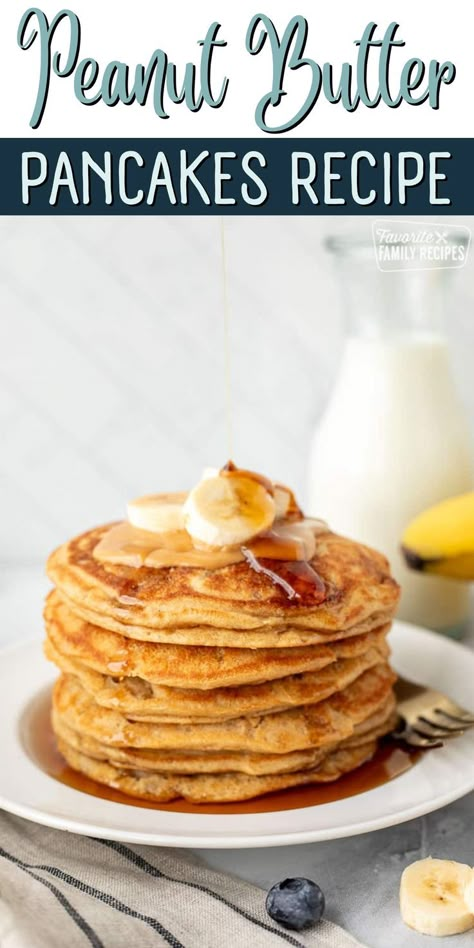 These peanut butter pancakes are positively heavenly! Every bite has just the right amount of that peanut butter flavor, without it being too overwhelming. They are simple to make with pantry staple ingredients. This recipe will keep the pancakes airy and fluffy, even with the welcome addition of diced banana! Avocado Eggs Benedict, Recipes Without Eggs, Best Breakfast Foods, Simple Brunch, Easy Lunchbox, Avocado Eggs, Peanut Butter Pancakes, Butter Pancakes, Breakfast Sausage Recipes