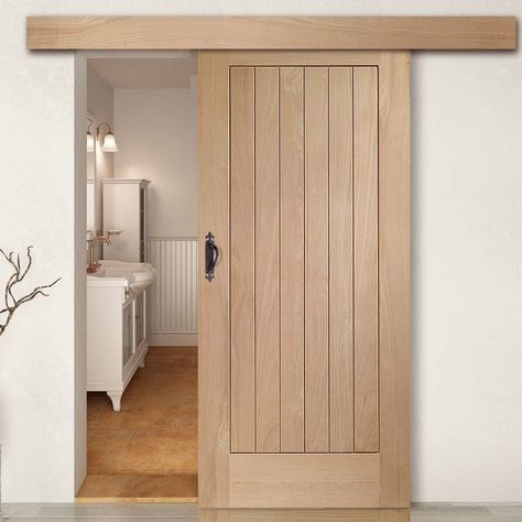 Bathroom Door Ideas, Internal Sliding Doors, Barn Style Sliding Doors, Sliding Door Design, Sliding Doors Interior, Sliding Barn Door Hardware, Oak Doors, Bathroom Doors, Interior Barn Doors