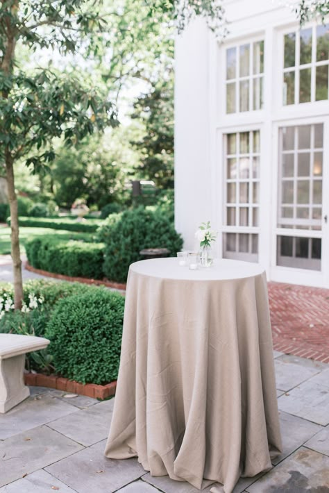 Natural Linen Tablecloth Wedding, Tan Table Linens Wedding, Taupe Tablecloth Wedding, Cocktail Table Wedding, Cocktail Tables Wedding, Wedding Cocktail Table, Wedding Cocktail Tables, Cocktail Table Decor, Highboy Table