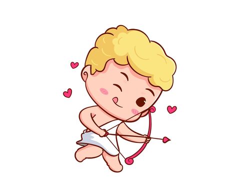 Cute Adorable Cupid cartoon character. Amur babies, little angels or god eros. Valentines day concept design. Adorable angel in love. Kawaii chibi vector character. Isolated white background. Cupid Cartoon, Cupid Drawing, Angel Cartoon, Cupid Tattoo, Angel Illustration, Valentines Day Drawing, Valentine Cupid, Angel Drawing, Valentines Day Clipart