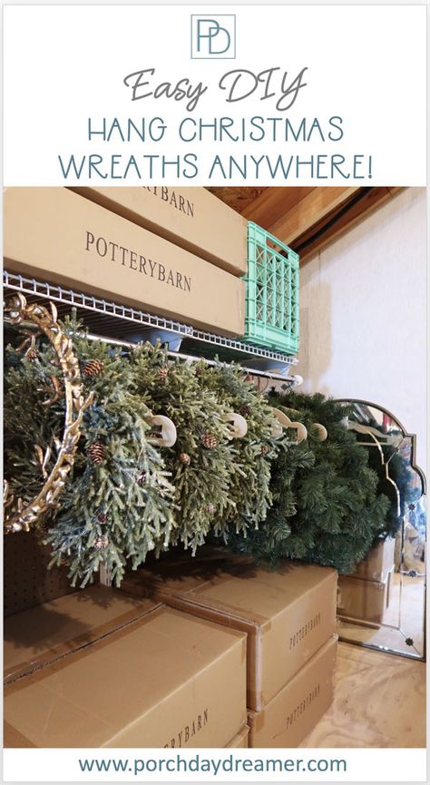 Wreath Hanging Storage, Storing Wreaths In Garage, Hanging Wreath Storage Ideas, Store Wreaths Ideas, Best Way To Store Wreaths, How To Store Wreaths In Garage, How To Store Wreaths In Attic, Wreath Storage Ideas Garage, Diy Wreath Storage