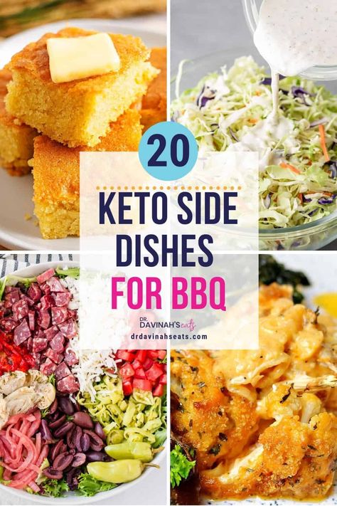 These keto side dishes for BBQ are the perfect way to enjoy your next bbq or family cookout without having to worry about how to make a meal. These delicious side dishes include remakes of things like traditional potato salad and pasta salads. But, also other options for your whole family. #keto #recipes #ketorecipes #ketodiet #bbq Corn And Pasta, Keto Coleslaw, Traditional Potato Salad, Barbecue Dishes, Keto Cornbread, Family Cookout, Cookout Sides, Cookout Side Dishes, Bbq Dishes