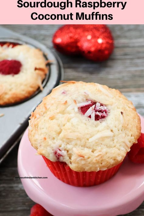 Sourdough Raspberry, Sourdough Discard Recipe, South Indian Kitchen, Pear Muffins, Sourdough Muffins, Raspberry Rhubarb, Coconut Muffins, Raspberry Muffins, Discard Recipe