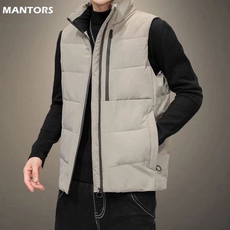 Sleeveless Jacket For Men, Jacket Varsity, Half Jacket, Hoodies Men Style, Hype Clothing, Vest Men, Winter Vest, Men Stylish Dress, Warm Down