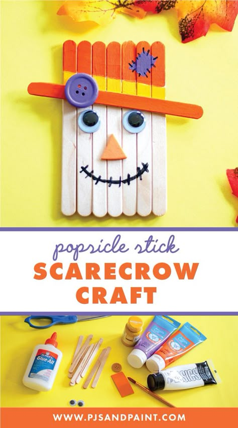 Scarecrow With Popsicle Sticks, Small Popsicle Stick Crafts, Popsicle Stick Scarecrow Crafts For Kids, Craft Stick Scarecrow, Fall Crafts Popsicle Sticks, Popsicle Sticks Fall Crafts, Scarecrow Popsicle Stick Craft, Popsicle Stick Thanksgiving Crafts, Turkey Popsicle Stick Craft