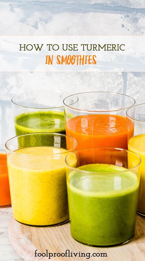 How To Use Turmeric In Smoothies & Vegan Turmeric Smoothie Recipes  #smoothie #turmeric #turmericsmoothie #smoothierecipes #vegansmoothie #foolproofliving Pineapple Kale Smoothie, Turmeric Smoothie Recipes, Kale Smoothie Recipes, Fresh Turmeric Root, Turmeric Drink, Smoothies Vegan, Turmeric Spice, Turmeric Smoothie, Turmeric Recipes