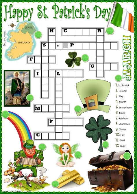 Saint Patrick's Day interactive and downloadable worksheet. You can do the exercises online or download the worksheet as pdf. Saint Patrick’s Day Worksheets, Saint Patricks Day Worksheet, At Patrick’s Day, St Patrick Activities, St Patricks Day Worksheets, Ireland Activities, Saint Patrick's Day Activities, Saint Patrick's Day Crafts, St Patricks Activities