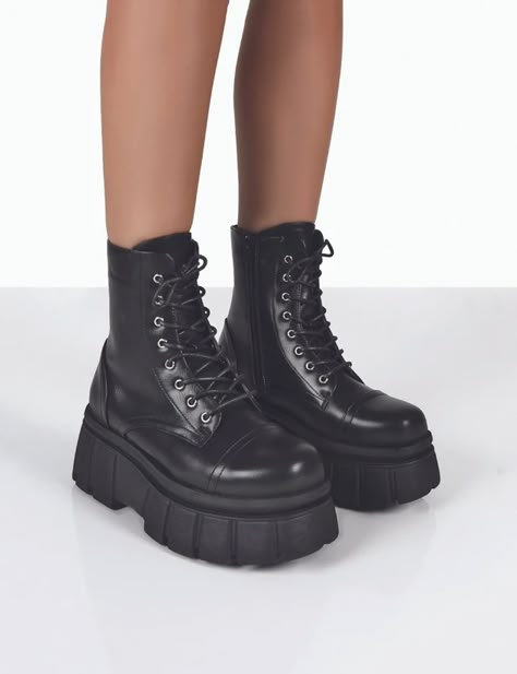 Spider Oc, Black Chunky Boots, Chunky Black Boots, Ankle Boots Uk, Grunge Boots, New Rock Boots, Public Desire Shoes, Chunky Ankle Boots, Boot Collection