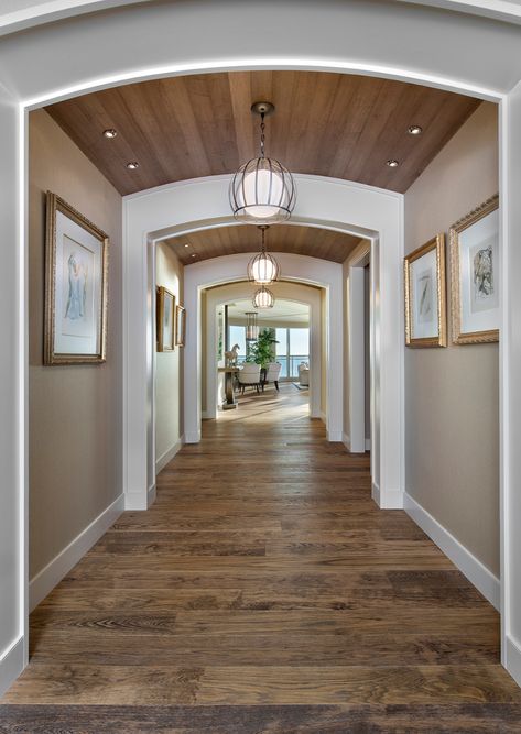 Hallway Colour Schemes, Farmhouse Hallway, Barrel Vault Ceiling, Barrel Ceiling, Hallway Colours, Types Of Ceilings, Revere Pewter, Hallway Design, Entry Hallway