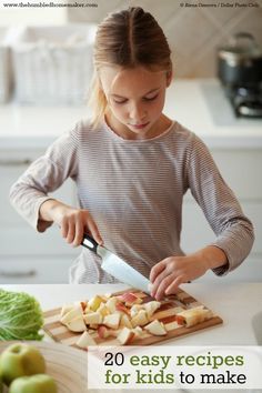 Get your kids busy in the kitchen with these 20 easy recipes for kids. Also great tips for how to teach kids to cook! Teach Kids To Cook, Kid Cooking, Recipes For Kids To Make, Easy Recipes For Kids, Kid Chef, Kids Cooking Recipes, Kids In The Kitchen, How To Teach Kids, Cooking Classes For Kids