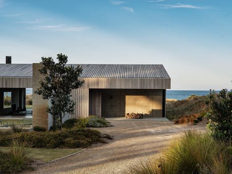 Te Arai Beach House by Fearon Hay and Sonja Hawkins Design - Project Feature - The Local Project - The Local Project Small Seaside House, Scandinavian Beach House Exterior, Modern Rustic Beach House, Coastal Barn House, One Story Lake House Plans, Rustic Beach Cabin, Modern Coastal Home Exterior, Fearon Hay, Wooden Beach House