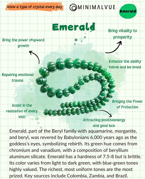 Emerald crystal meanings Emerald Healing Properties, Beryl Crystal Meaning, Emerald Crystal Meaning, Emerald Meaning, Lyran Starseed, Cosmic Witch, Crystals Meanings, Natural Philosophy, Witch Spirituality