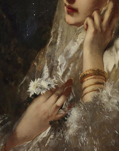 Conrad Kiesel - Jeune Espagnole (detail) Istoria Artei, Flowers In Her Hair, Rennaissance Art, 19th Century Art, Baroque Architecture, Arte Inspo, Old Paintings, Ethereal Art, Detail Art