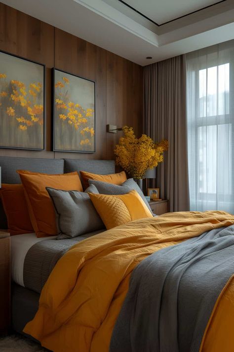 13 Luxurious Gray and Yellow Bedroom Ideas for a Modern Master Suite Gray And Yellow Bedroom Ideas, Bedroom Ideas Master Suite, Modern Master Suite, Yellow Gray Bedroom, Master Suite Design, Unique Bedroom Ideas, Yellow Bedroom Ideas, Eclectic Decor Bedroom, Bedroom Ideas Master