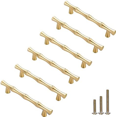 yusheng 6Pcs Bamboo Shape Solid Zinc Alloy Cabinet Knobs Handle pulls, Dresser Drawer Cabinet Cupboard Closet Door Pull Decorative Furniture Accessories Knobs (Length 4.9"/Hole Distance 3.8", Silver) - - Amazon.com Bamboo Drawer Pulls, Dresser Closet, Rubbed Bronze Kitchen, Gold Drawer Knobs, Cupboard Closet, Bamboo Cabinets, House Room Ideas, Closet Drawer, Gold Dresser