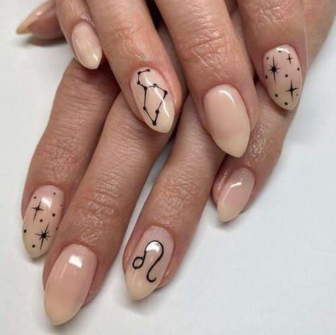 Star Sign Nail Art, Leo Constellation Nails, Leo Sign Nails, Leo Zodiac Nail Designs, Star Sign Nails, Virgo Nail Art, Libra Nails Design, Taurus Nails Designs, Birthday Nails Leo