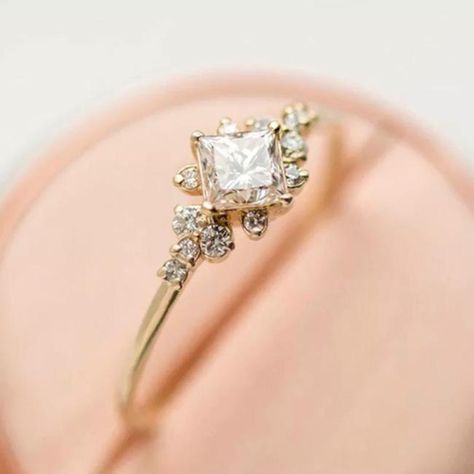 14k Yellow Gold Princess Diamond Engagement Ring Listed By St. Claire Jewelry - Tradesy Square Diamond Rings, Pretty Engagement Rings, Wedding Ring Ideas, Dream Rings, Vintage Gold Rings, Cute Engagement Rings, Gold Color Ring, Classic Wedding Rings, Inexpensive Wedding Venues