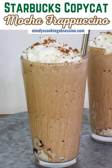 Making a Starbucks Frappuccino at home has never been easier with our easy and delicious recipe. Instant coffee granules, milk, chocolate sauce and ice are blended together and then topped with whipped cream and shaved chocolate. It's the perfect frozen coffee drink, especially on hot days! via @mindyscookingobsession Instant Coffee Frappuccino, Diy Frozen Coffee, Frozen Whipped Coffee Recipe, Coffee With Frothed Milk At Home, Frozen Whipped Coffee, Ninja Creami Coffee Drinks, Frozen Mocha Coffee Recipe, Frozen Coffee Recipe, Frozen Coffee Drinks Recipes