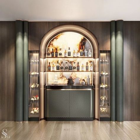 Bar And Lounge Interior Design Home, Bar Unit In Living Room, Home Bar Designs Luxury, Wine Cabinet Design, Luxury Bar Design, Bar Table Design, Interior Design Green, Bar Cabinet Design, Wine Room Design