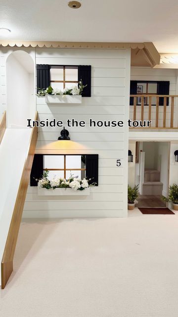 Diy Indoor Loft Playhouse, Madison Fisher Instagram, Fishfam Playhouse, Playhouse In Playroom, Diy Playhouse Indoor, Built In Playhouse Indoor, Indoor Playhouse Ideas, Inside Kids Playhouse, Inside Playhouse Ideas