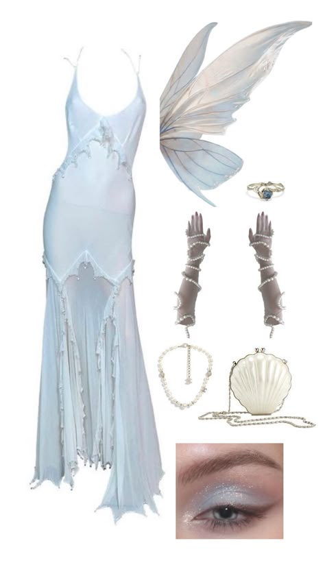 Mermaidcore Outfit Plus Size, Light Blue Performance Outfit, Victorian Night Dress, Vintage Peignoir, Nightdress Women, Summer Fairy, Preformance Outfits, Fairy Clothes, Women Sleepwear